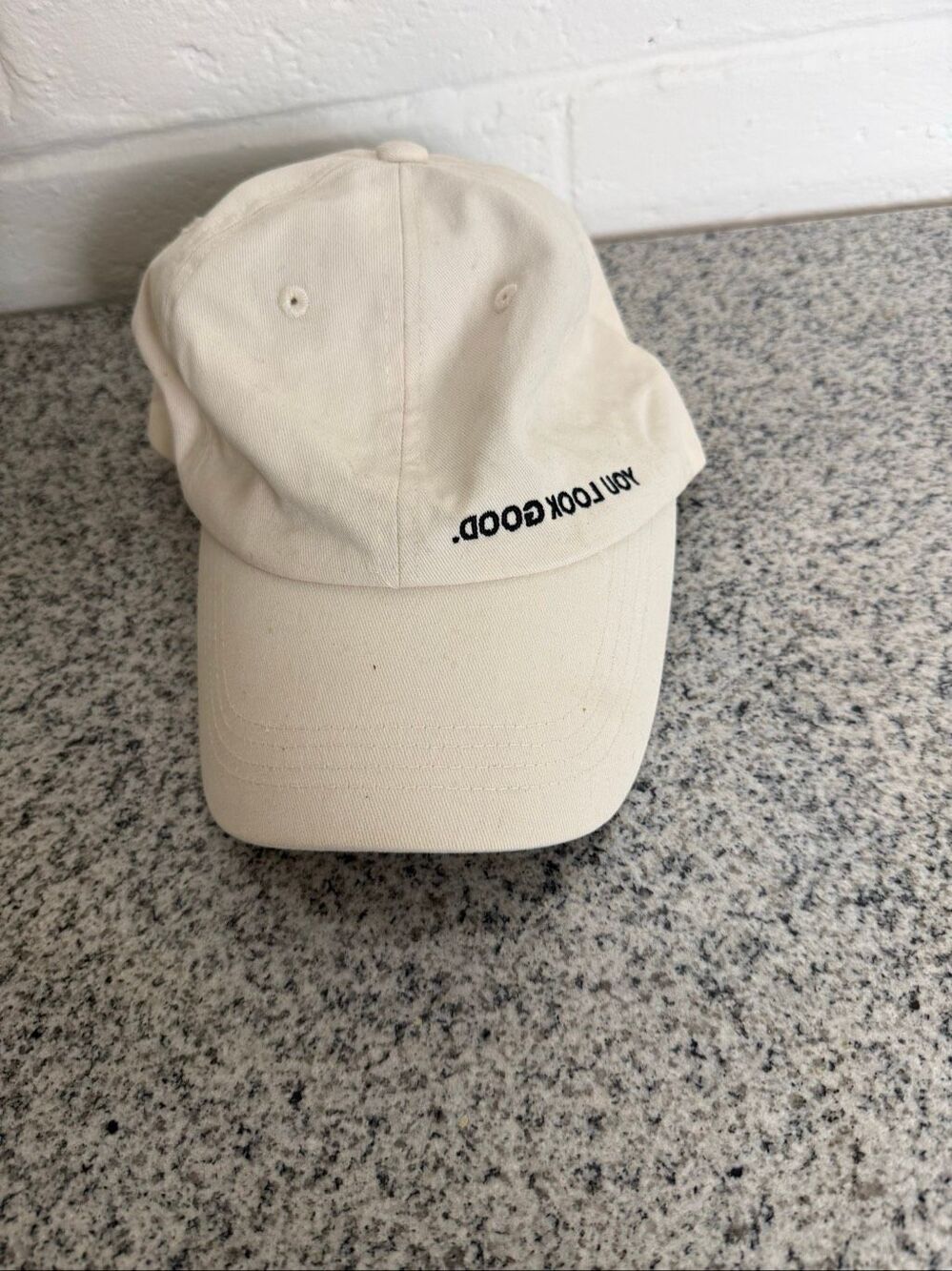 You Look Good Mirror Message Cream Cotton Dad Hat Reverse Embroidered Cap